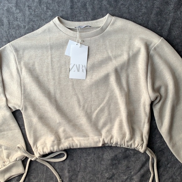 Zara women’s beige ruched soft sweatshirt| Size S - Picture 10 of 11